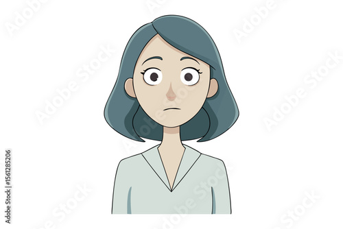 Uneasy Woman: A woman with a slightly troubled expression, rendered in a clean, illustrative style, embodying a sense of introspection and subtle worry. 