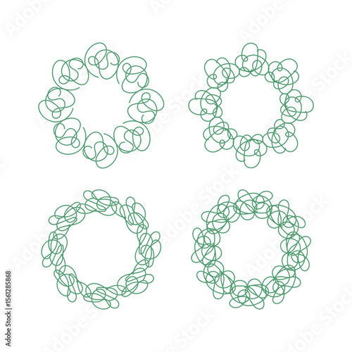 Abstract circle floral frame set art decoration isolated flat design.