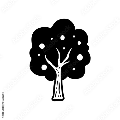Hand-Drawn Tree Doodle Vector – Black and White Nature Growth and Reforestation Sketch