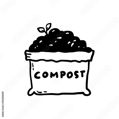 Hand-Drawn Compost Bag Doodle Vector – Organic Waste Recycling Eco Illustration