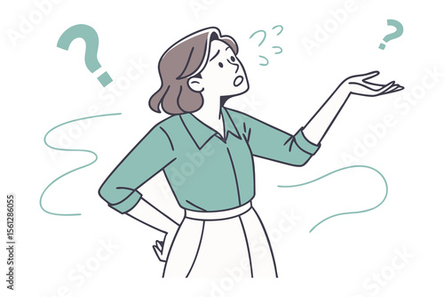 Woman's Dilemma: A thoughtful illustration of a woman in a state of contemplation, surrounded by question marks, grappling with a moment of uncertainty and pondering a difficult choice.