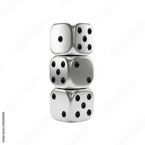 Stacked Silver Dice Shiny Cubes on Transparent Background Game Chance
