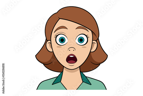 Surprised Woman Cartoon: A cartoon illustration of a young woman with wide eyes and an open mouth, expressing surprise or shock.