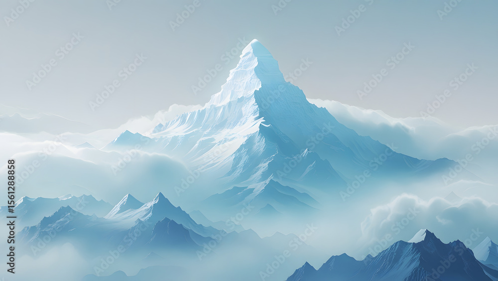 Winter mountain landscape covered in snow with icy peaks and clear sky Winter mountain landscape covered in snow with icy peaks and clear sky