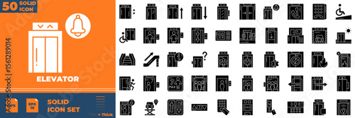 Elevator Solid Editable Icons set. Vector illustration in modern thin solid style of elevator icons: lift, staircase, escalator, etc