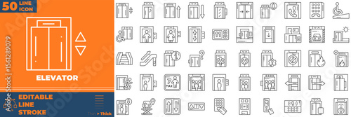 Elevator Line Editable Icons set. Vector illustration in modern thin line style of elevator icons: lift, staircase, escalator, etc