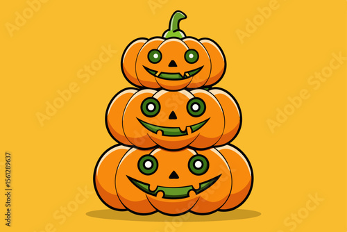 Carved Pumpkins Arranged in a Spiral Stack vector illustration