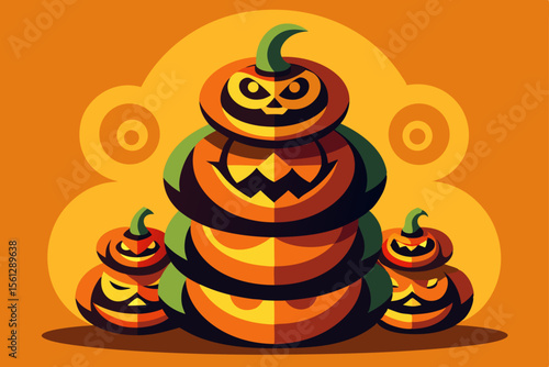 Halloween Pumpkins Stacked in a Spiral Pattern vector illustration