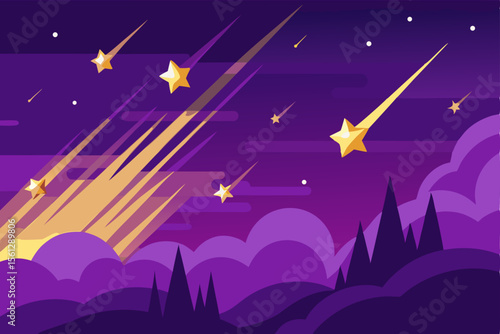 Shooting Stars in an Eerie Purple Sky vector illustration