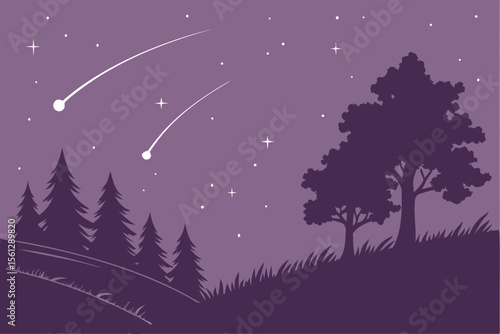 Spooky Purple Night Sky featuring Shooting Stars vector illustration