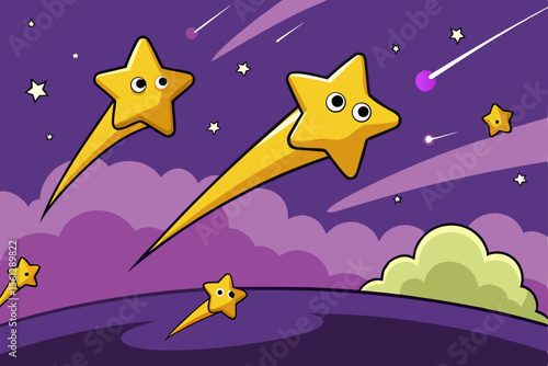 Eerie Purple Sky with Falling Stars vector illustration