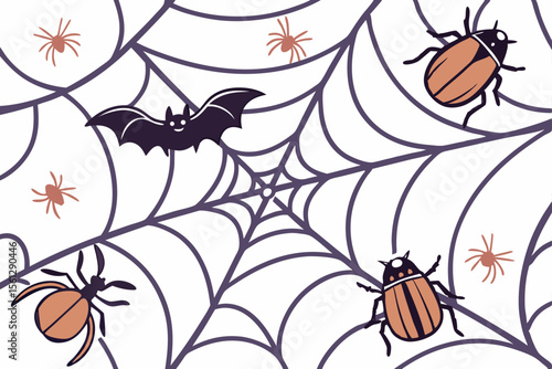 Halloween bugs and insects pattern vector illustration