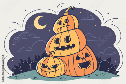 Halloween pumpkins stacked in a spiral pattern vector illustration