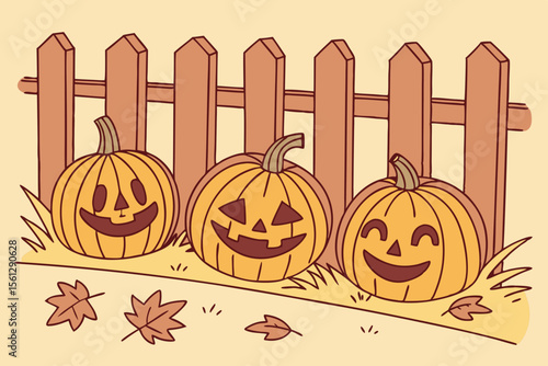 Row of glowing jack o' lantern faces vector illustration