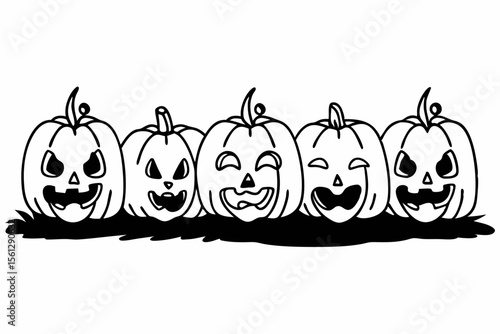 Pumpkin faces glowing in a row vector illustration