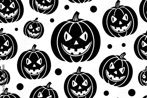 Seamless pattern with funny pumpkin faces vector illustration
