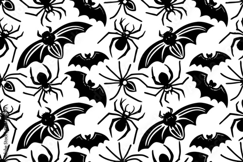 Pattern of Halloween bugs and spooky insects vector illustration
