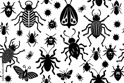 Creepy insects in Halloween seamless pattern vector illustration