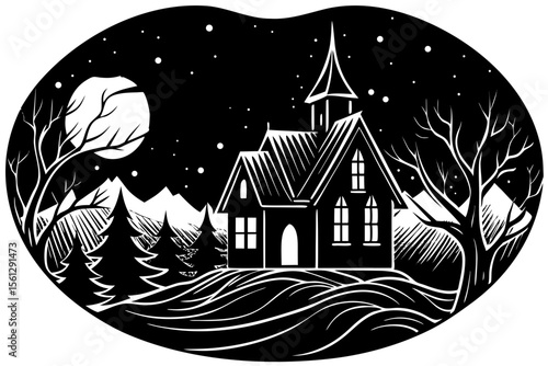 Spooky northern lights over Halloween landscape vector illustration
