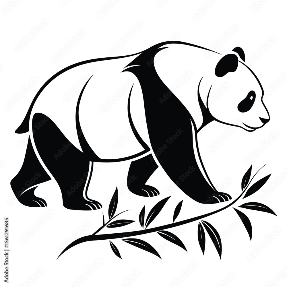 Obraz premium minimalist panda logo line art black
