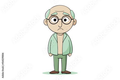 Sad Senior in Animated Form: A gently drawn illustration portrays an elderly figure, captured in a melancholic stance and bespectacled, dressed in soft tones.