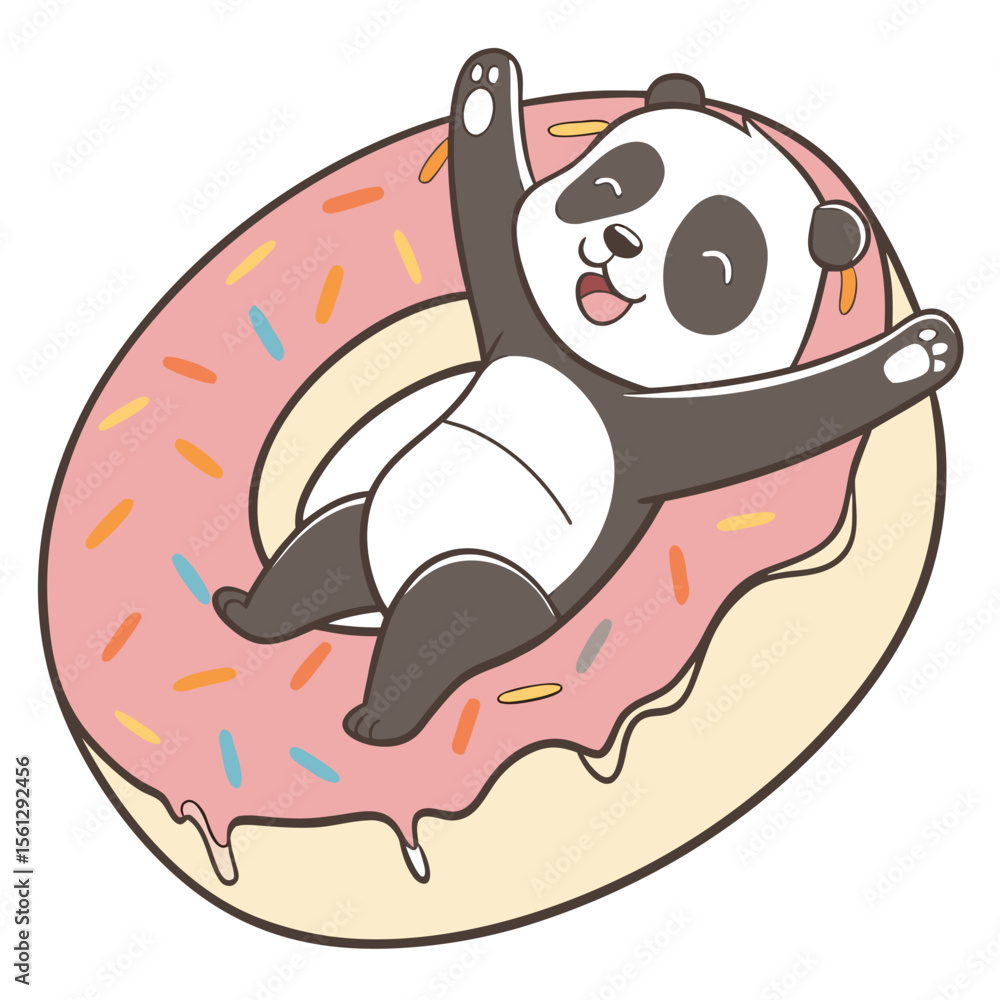 Fototapeta premium panda in donut food theme flat cartoon