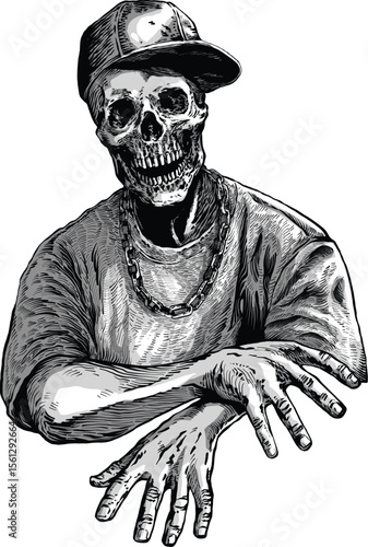 Realistic Skull Head Street Rapper Hip Hop Style vector