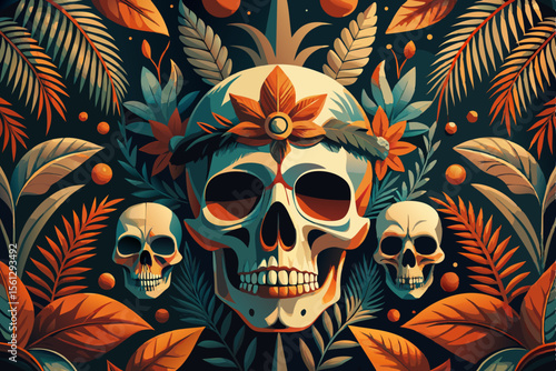 Vintage wallpaper pattern featuring skulls and bones vector illustration