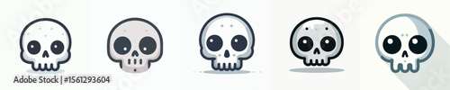 Cute Skull Vector Set – Kawaii Halloween Cartoon Bone Heads Collection