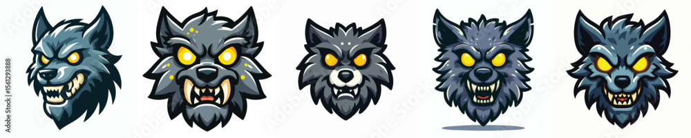 Fototapeta premium Fierce Wolf Head Mascot Set – Esport Gaming Logo Vector Collection