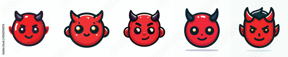 Obraz premium Chibi Devil Emoji Pack – Red Cartoon Demon Face Icon Set
