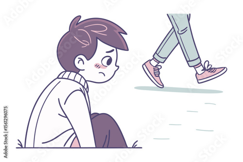 Boy's Sadness: A poignant illustration capturing a young boy's melancholy, he is lost in thought as someone is leaving.