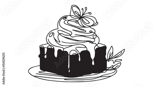 Continuous one single minimal line drawing brownies