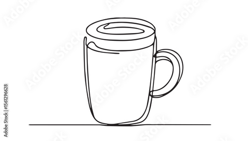 Continuous one single minimal line drawing mug of coffee