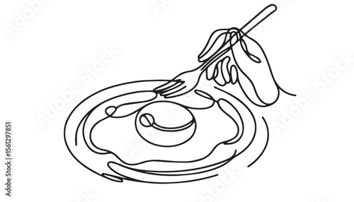 Continuous one single minimal line drawing omelet