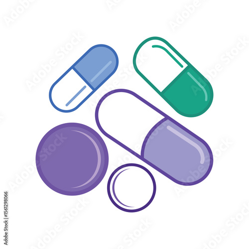 Colorful medicine pills capsules tablets health pharmacy vector