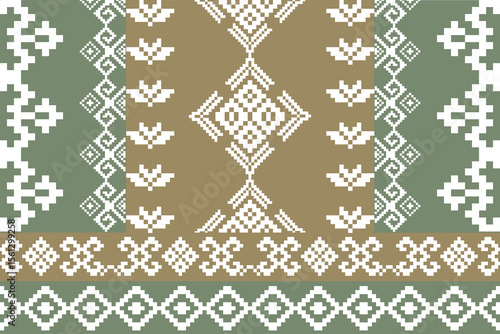 Thai Pixel Art Seamless Traditional Pattern  Ethnic Geometric Background with Cultural Motifs