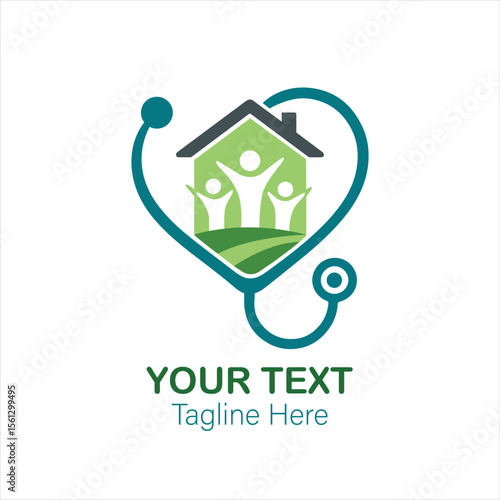 Home Healthcare Medical Logo Icon Stethoscope Family House Community