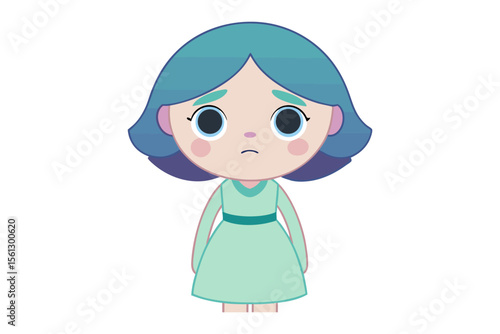 Sadness Embodied: A whimsical cartoon depiction of a sad girl, her downcast expression and muted colors hinting at melancholy and introspection.