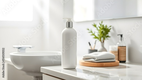 Shampoo Bottle Mockup in Modern Bathroom