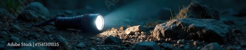 Wallpaper Mural Powerful Flashlight Beam Pierces Darkness, Illuminating Rugged Terrain; Perfect for Adventure, Exploration, and Safety Concepts Torontodigital.ca