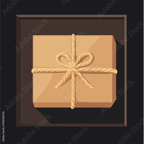 Brown Parcel with Rope Flat Vector Illustration