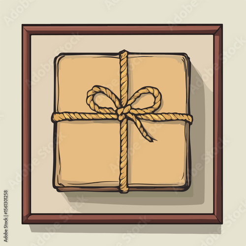 Brown Parcel with Rope Flat Vector Illustration
