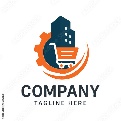 Building gear shopping cart construction retail logo vector