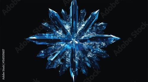 Blue Crystal Snowflake Flat Vector Illustration