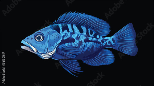 Blue Fish Icon Flat Vector Illustration Centered