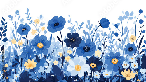 Beautiful Blue Flower Garden Flat Vector Illustration