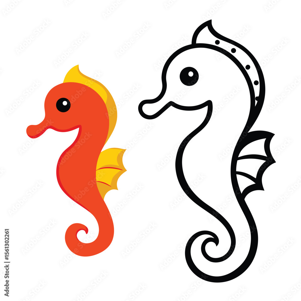 Fototapeta premium Elegant black and white seahorse outline design