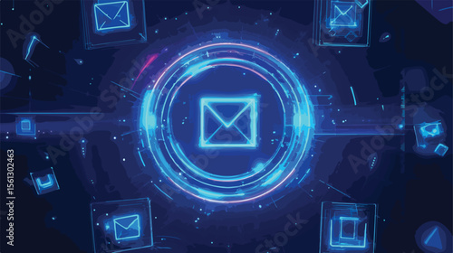 Blue Neon Stamp Frame Flat Vector Illustration