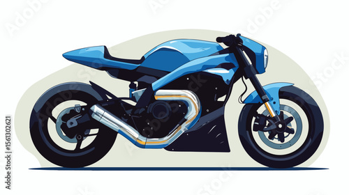 Blue Racer Motorcycle Flat Vector Illustration
